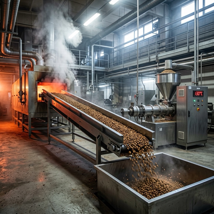 Linie industrială de extrudare a hranei uscate la peste 130 de grade